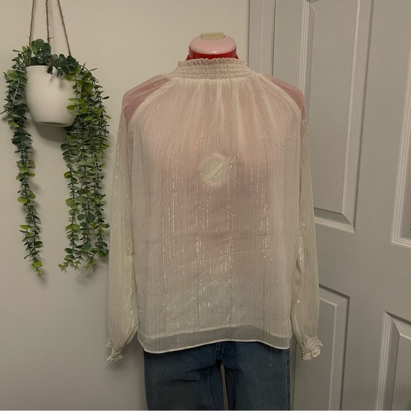 Ellen Tracy | glitter sheer mock neck blouse - Picture 2 of 4